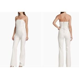 Alice & Olivia NWT Lavera Faux Leather Strapless Flare Jumpsuit Off‎ White Sz 6